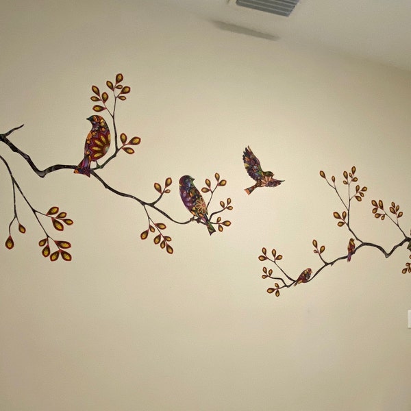 Tree Branch Decal and Bird Wall Decals in Colorful Mosaic Pattern - Etsy