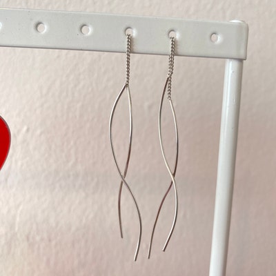 Sterling Silver Minimalist Wave Ear Wire Drop Earrings, Silver, Gold ...