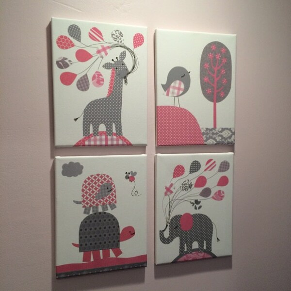 Pink and Grey Nursery, Baby Girl Decor, Girl Nursery Art, Elephant ...