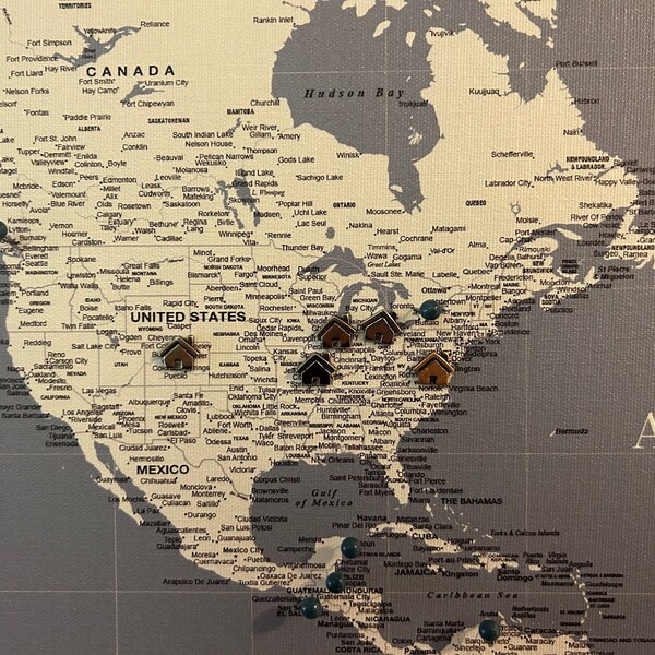 Slate Blue Push Pin Travel Map World, Custom Push Pin World Map, Canvas ...
