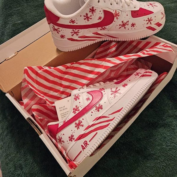 Custom Candy Cane Nike Air Force 1 Shoes Red &