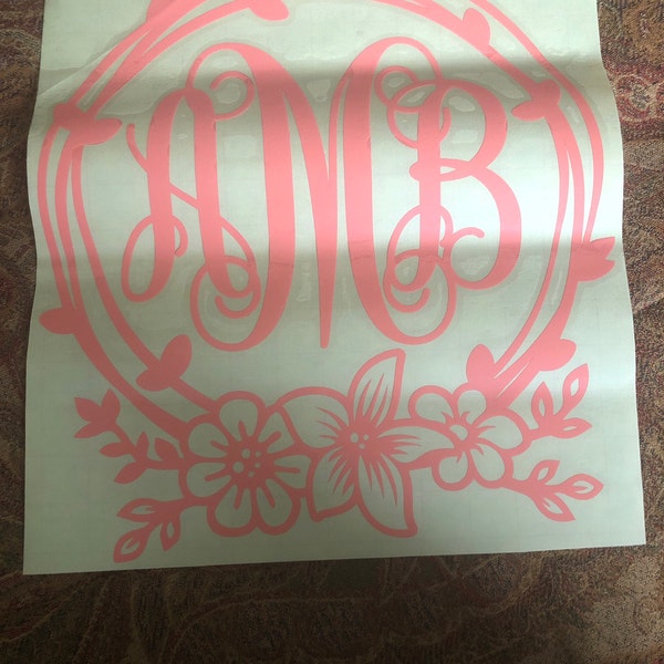 Custom Floral Vine Monogram Car Window Decal - Personalized Initials ...