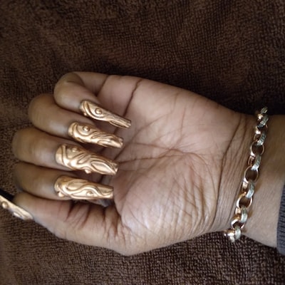 Gold Chrome Nails Chrome Nails 3D Nails Gold Press on Nails - Etsy