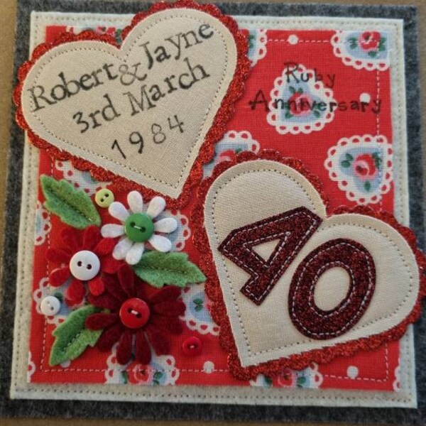 Handmade Ruby 40th Anniversary Card | Felt Flowers - Etsy
