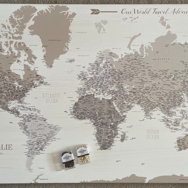 Farmhouse Push Pin World Map Personalized Canvas, Travel Gift, Rustic ...
