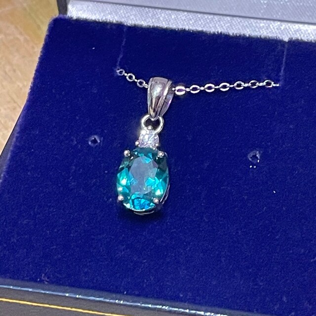 Collana Tormalina Verde Fuoco Blu Bicolore - Ciondolo Foto Argentato - Regalo - Foto 2