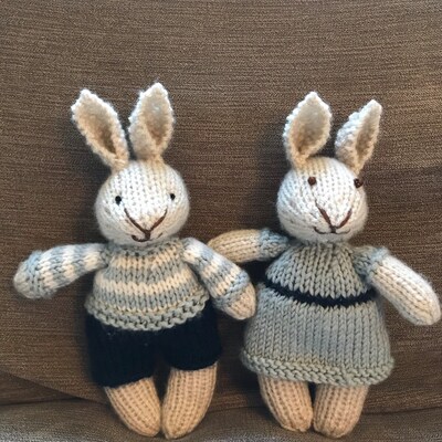 Toy Knitting Pattern for a Mini Bunny and Bear in a Dress and - Etsy ...
