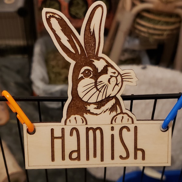 Bunny Rabbit Cage Tag, Personalized, Custom, Engraved Wood, Pet Rabbit ...