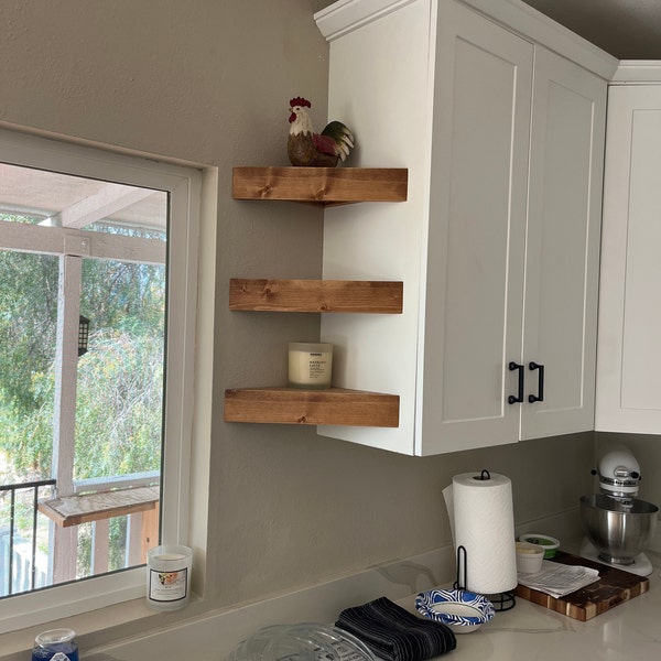 Set of 3 New and Reclaimed Wood Floating Corner Shelf Shelves Rustic ...