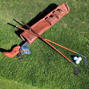 ハンドメイドレザーゴルフバッグ、ヴィンテージスタイル、ブラウン