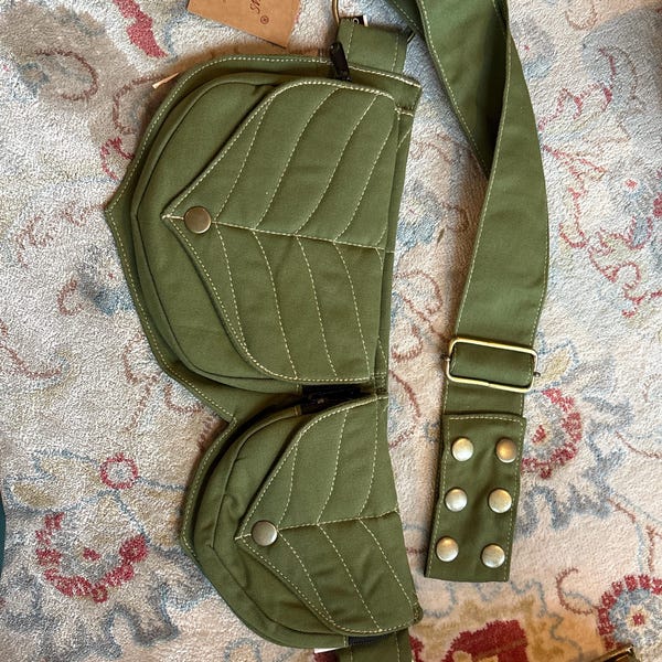 Tree of Life Canvas Crossbody Sling Purse with Tranquil Boho Stripes, Made with Hemp and Cotton, Great For Festivals, Beach, Everyday Wear & More