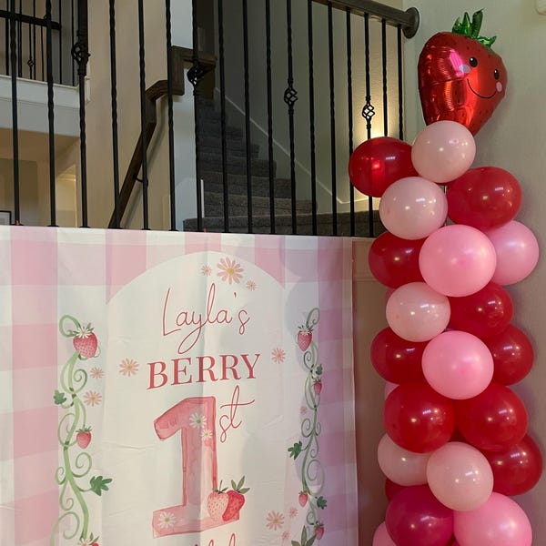 Strawberry Birthday Backdrop, Berry First Birthday, Personalized ...