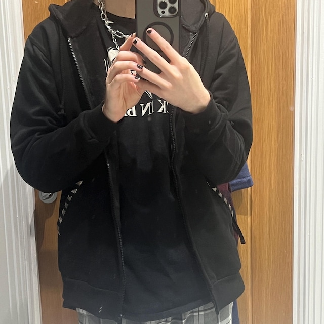 Y2K Grunge Studded Hoodie, Goth Zip up Jacket, Black Rivet Alt