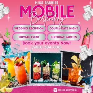 Mobile Bartending Flyer, DIY Mixologist Bartender Drink Services Party Event Planning Rental Social Media Instagram Canva Editable  Template