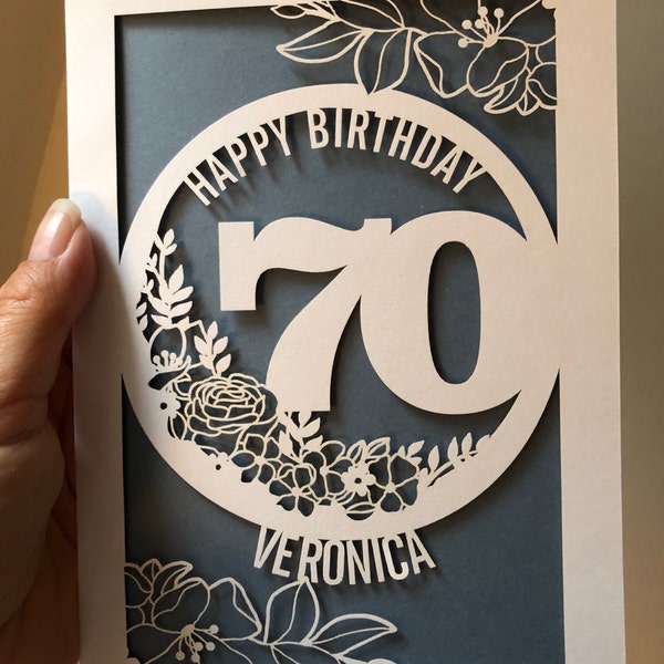 Personalised 70th Birthday Card Papercut Floral Design Card for Her 70 ...