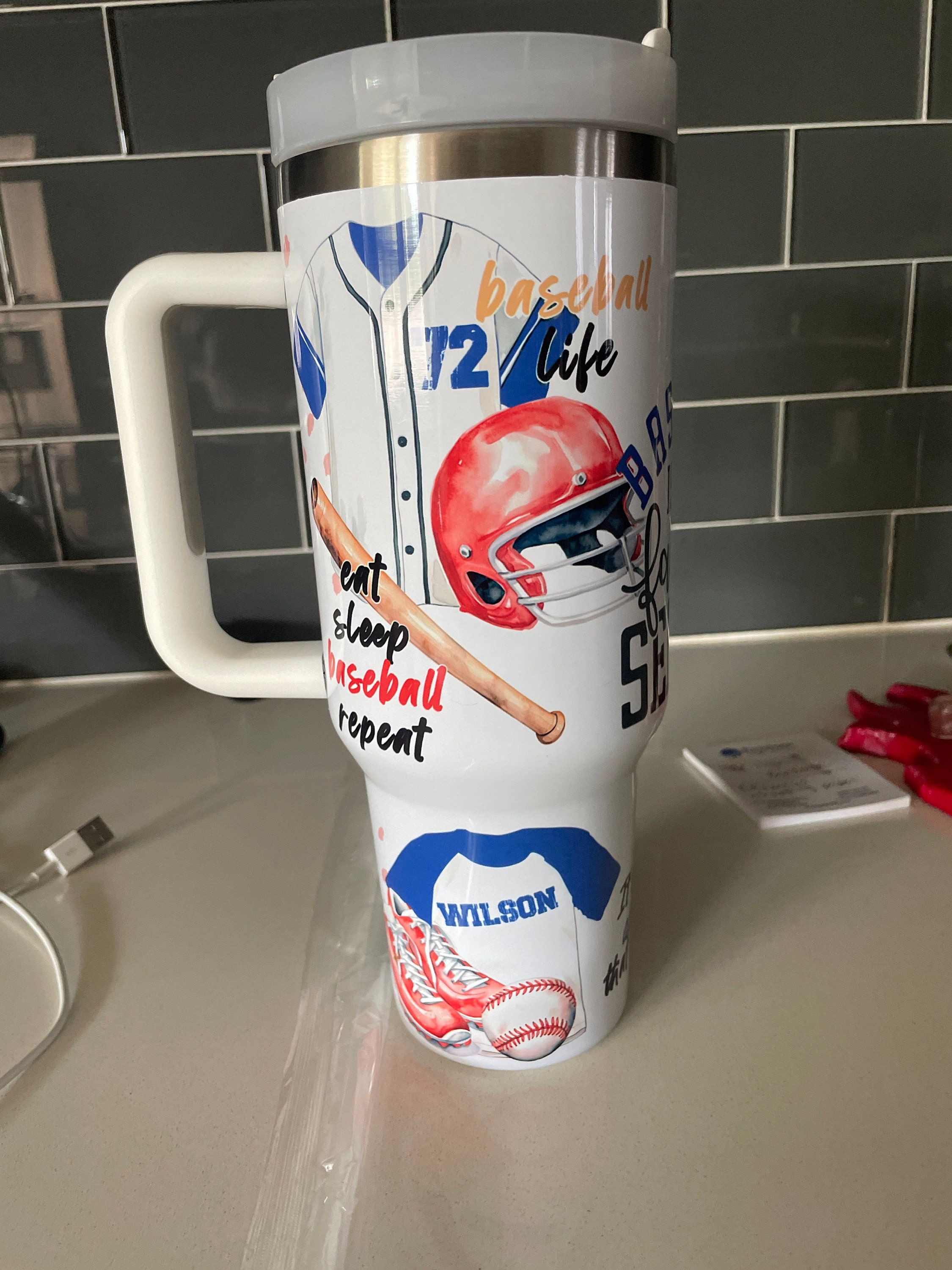 Baseball Lover's 40oz Travel Tumbler - Gift for Mom or Dad, Insulated Cup with Lid and Straw