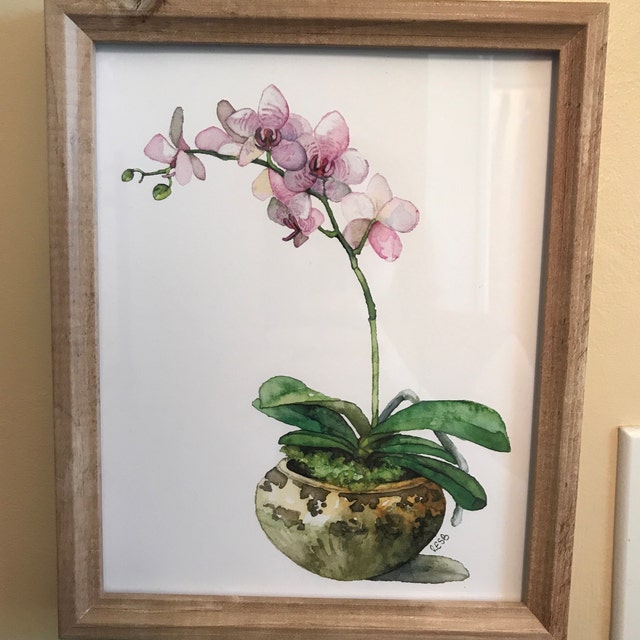 鉢植えの蘭の絵画 - 「ピンクの蘭」と題されたプリント、蘭の絵画、蘭