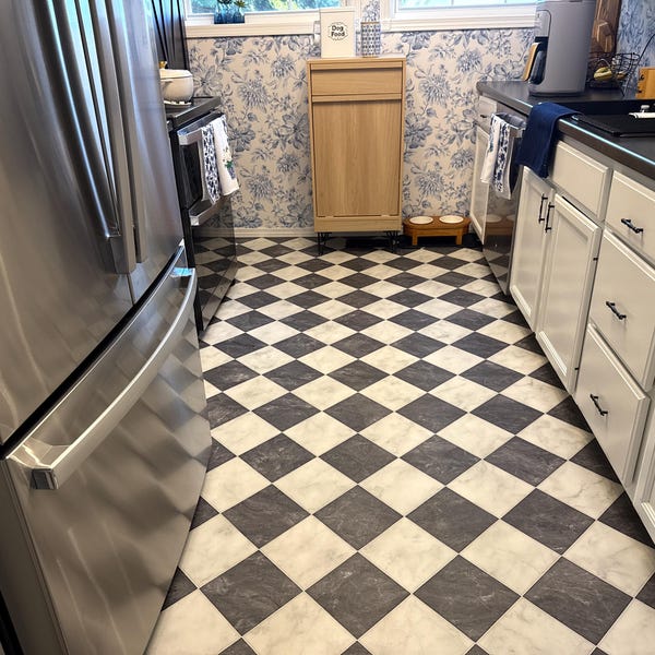 Checkerboard Sheet Vinyl Flooring Lino in Black and White Marble Tile ...