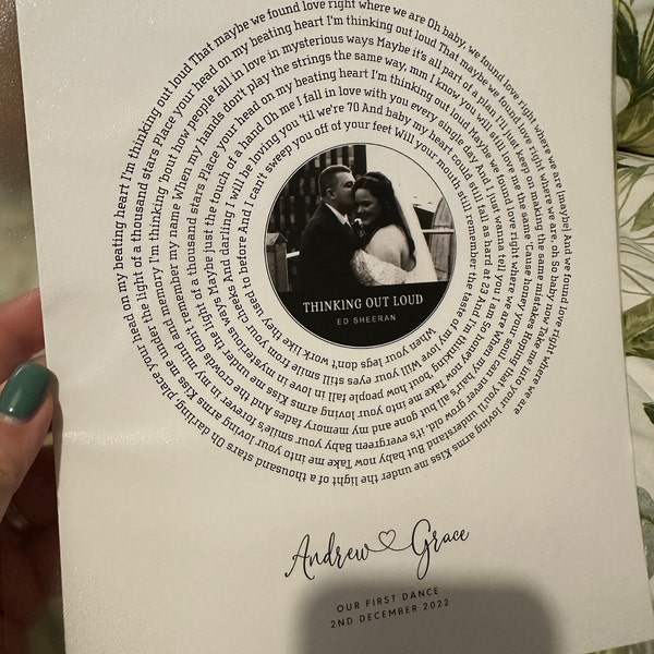 Song Lyrics Personalised Print, First Dance Custom Print, Gift for ...