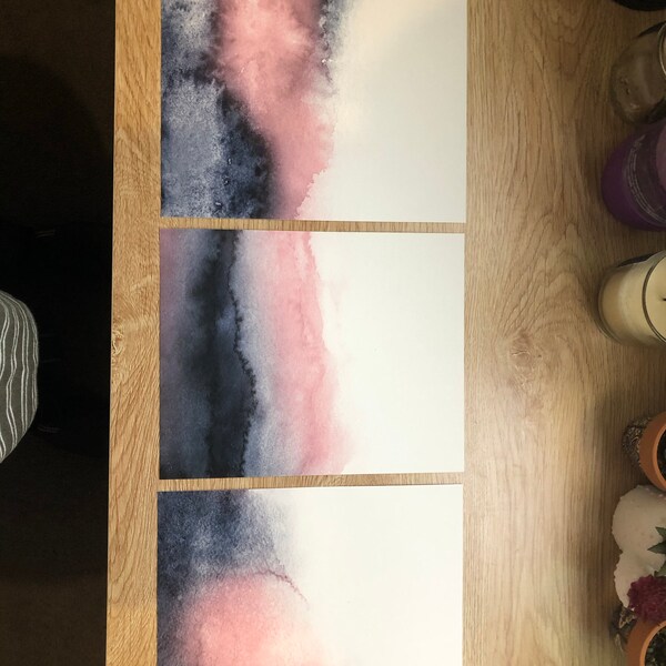 Set of 3 Abstract Blush Pink Wall Art, Pastel Pink Watercolor Art Print ...