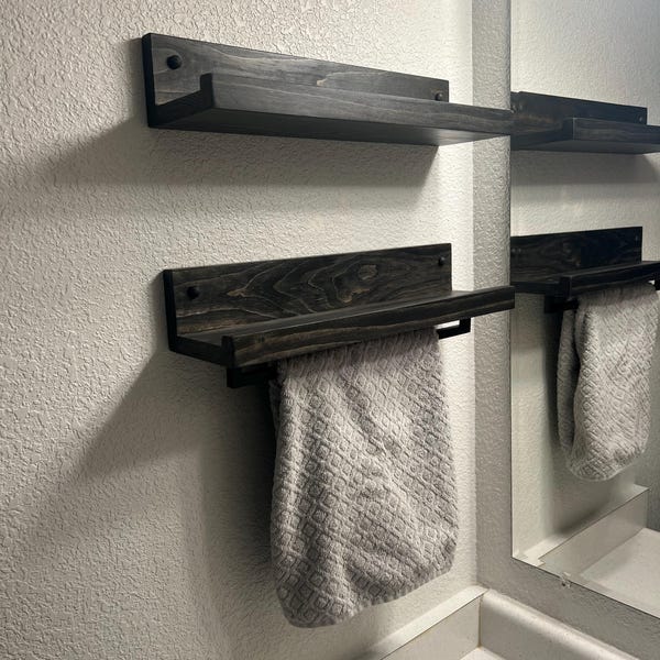 24" Easy Install - Rustic Farmhouse Wood Hand Towel Rack Shelf - Wooden ...