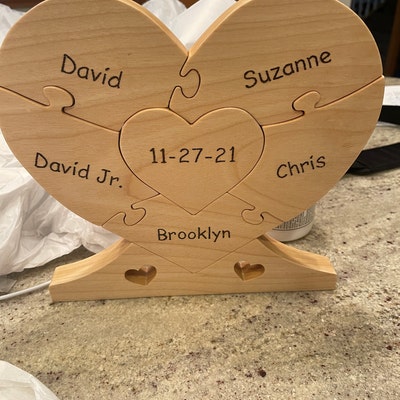 LARGE Family Wood Heart unity Puzzle 8-1/2 Wide X 8 Tall Center Heart 2 ...