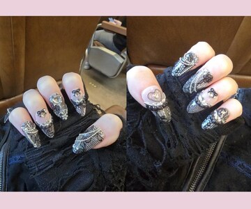 Custom Pink And Red Centipede Press On Nails, Gothic Punk Rock Goth Horror Silver Chrome White Fake Nails