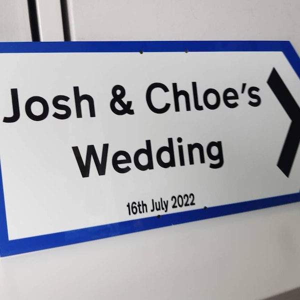 Personalised Direction Sign Blue METAL WEDDING SIGN, Wedding Plaque ...