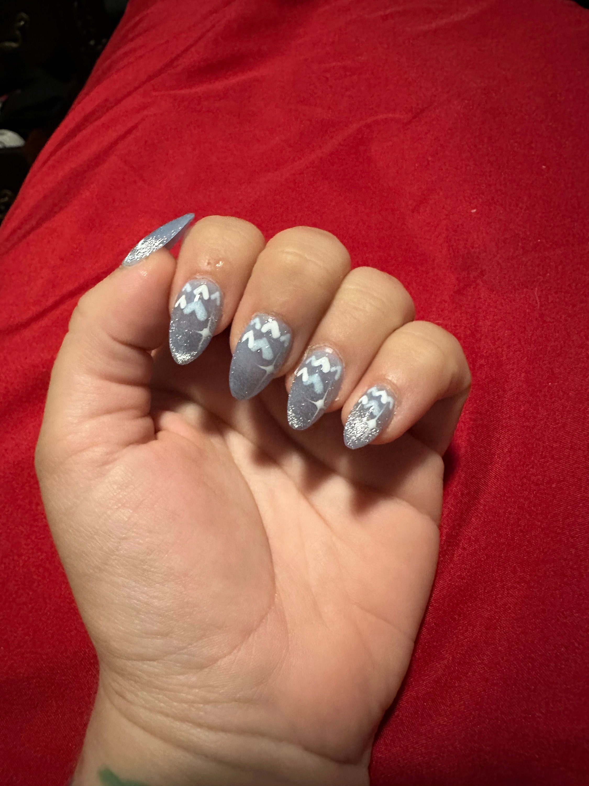 New Version | Short Baby Blue Reflective Cat Eye Little Heart Press On Nails | Gel Nails | Heart Nails | Cat Eye Nails | lmz142