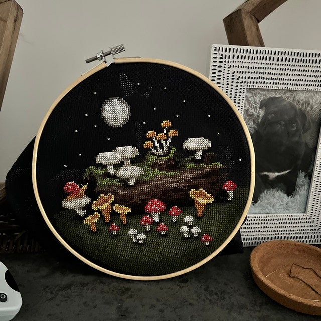 Cross Stitch Pattern - Mushrooms, Snail and Moon - PDF