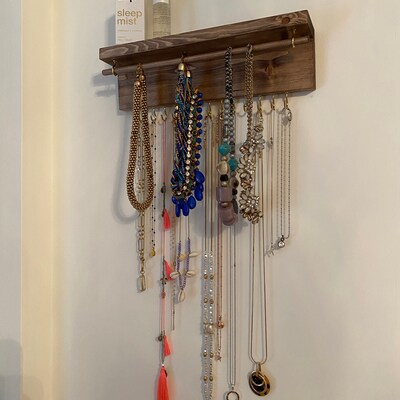 Dark Walnut Wall Mount Jewellery Holder Jewellery Organiser With Shelf