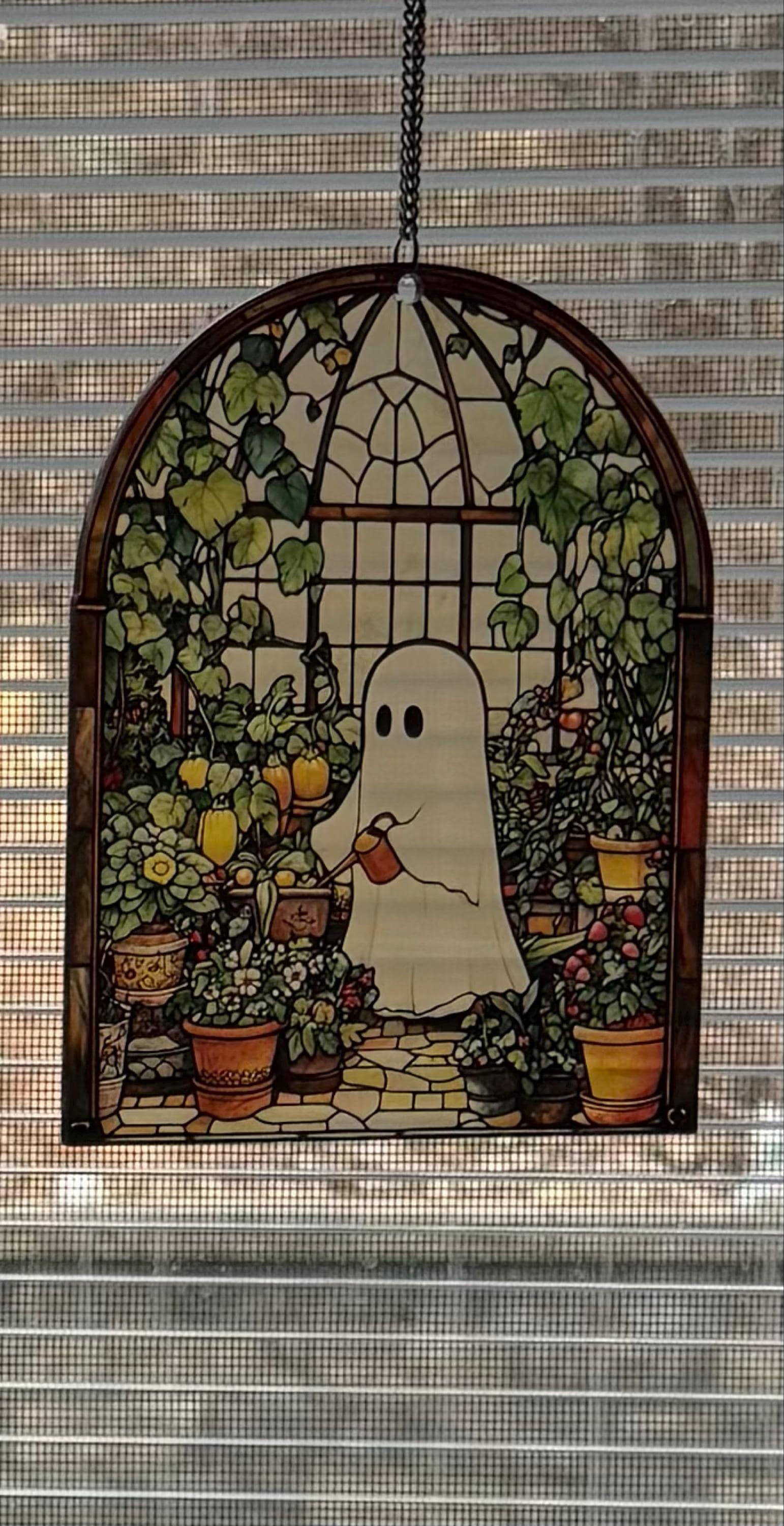 Cute Ghost Greenhouse Suncatcher Ornament, Halloween Ghost Acrylic Window Hangings, Plant Lovers Gift, Halloween Home Decor, Gift For Mom