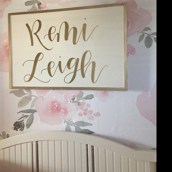 Name Sign Girl Rustic Rectangular LARGE Girl Nursery Name Sign | Wall Decor | Boho Shabby Chic Nursery ...