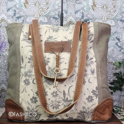 Myra Bag Western Tote Shoulder Bag For Women - Leather & Canvas Crossbody Bag (Clefairy Design)