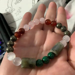 Tarot Reader Stone Bracelet: Rose Quartz, Carnelian, Selenite