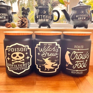 Witchy Storage Jars With Bamboo Lids, Gothic Storage, Tea Coffee Sugar ...