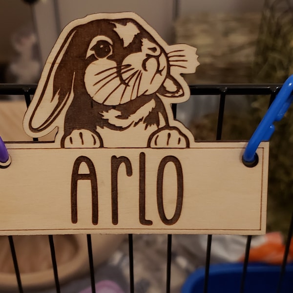 Bunny Rabbit Cage Tag, Personalized, Custom, Engraved Wood, Pet Rabbit ...