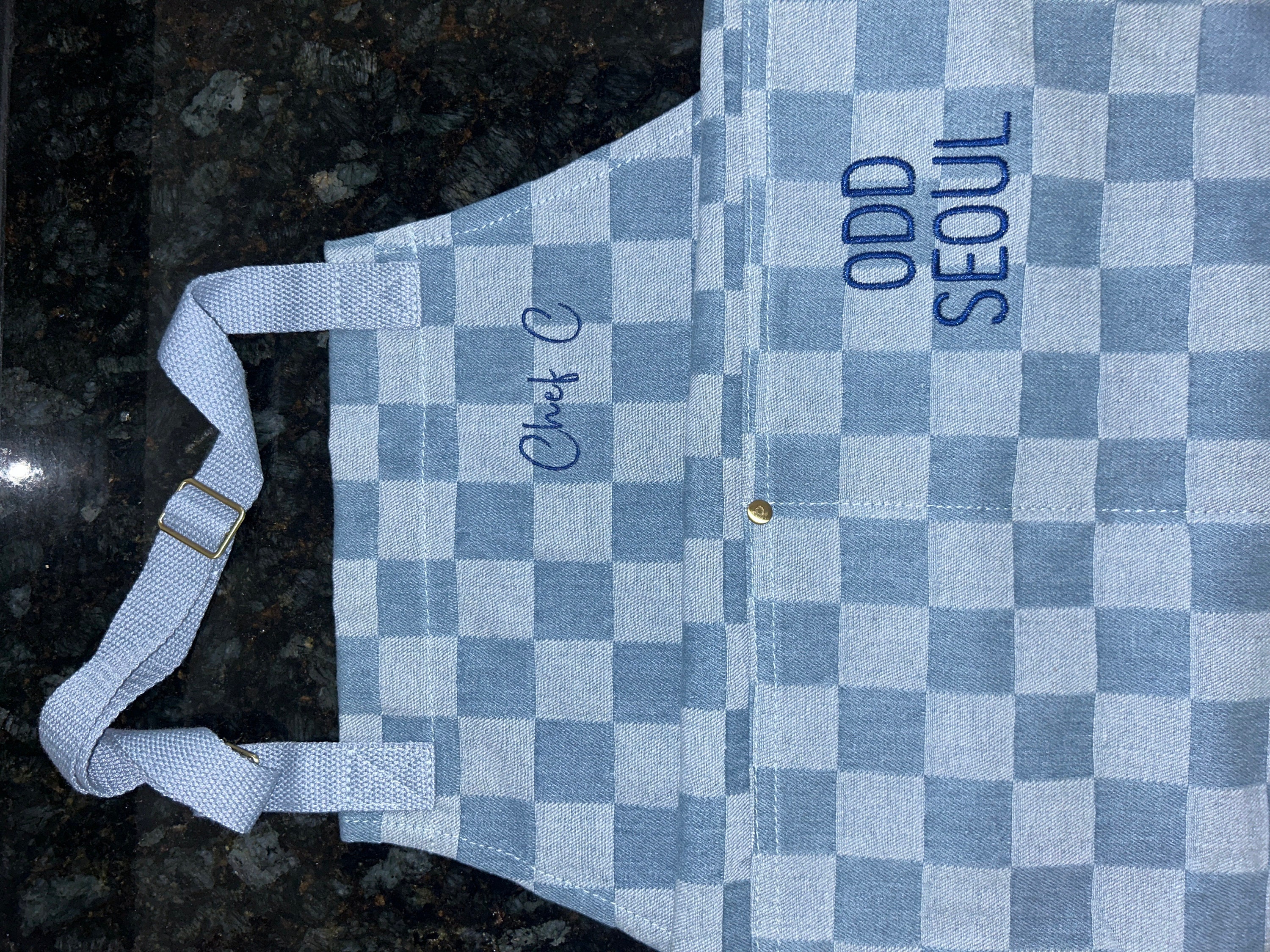 Custom Denim Chambray Checkered Apron for Men and Women, Embroidered Adult Apron Pocket, Cooking Monogram, Personalized, Holiday Commercial