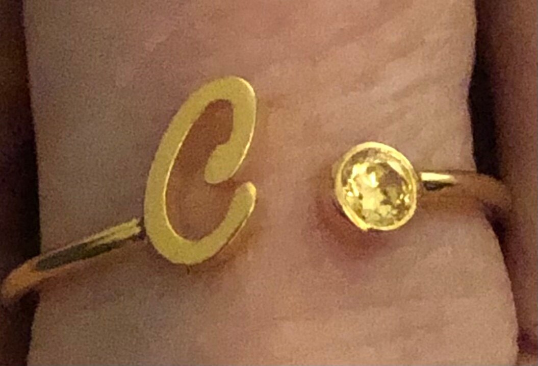 Custom Initial Birthstone Ring • Personalized Sterling Silver Initials Ring • Custom Name Gemstone Mother Ring • Mother Child Ring • RM06F48