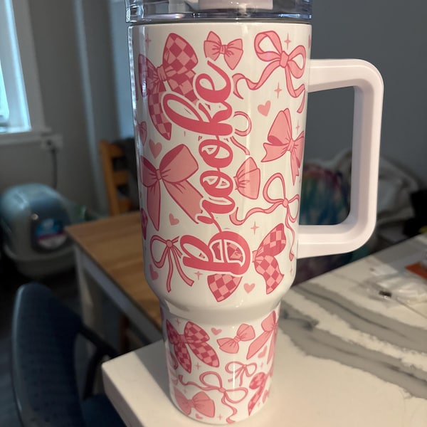 Coquette Bows Thermal Tumbler Mug (Black/Pink)