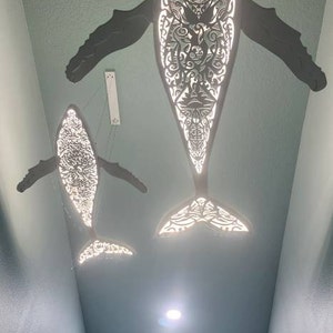 Whale Ceiling Light with Baby Whale – Ocean Inspired Chandelier – Surf Style LED Lamp – Coastal Decor Lighting