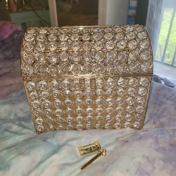Gold Crystal Money Card Gift Bank Box, Wedding Quinceañera Treasure ...