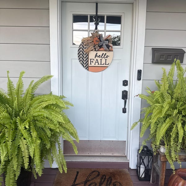 Hello Fall Door Hanger for Front Door, Fall Wreath, Front Door Decor ...