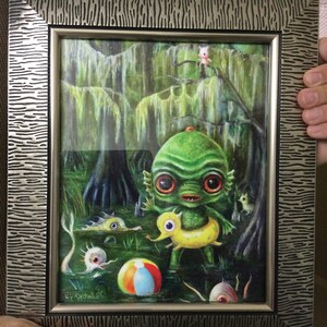 Baby Creature From the Black Lagoon Print, Swimming Swamp Monsters