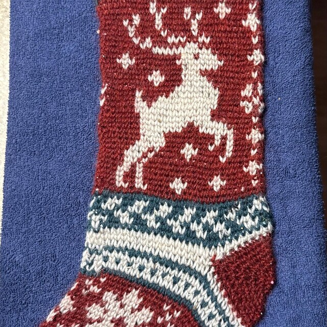 A customer's finished Prancing Deer Stocking Crochet Pattern