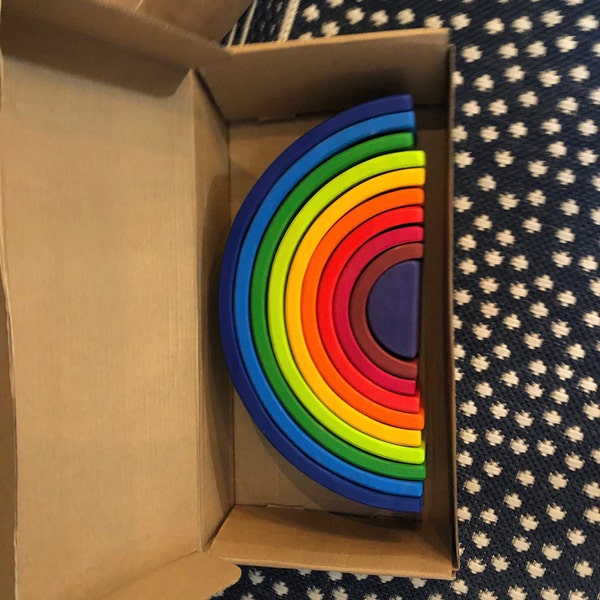 Bright Wooden Rainbow Stacker: Waldorf Montessori Toy - Etsy