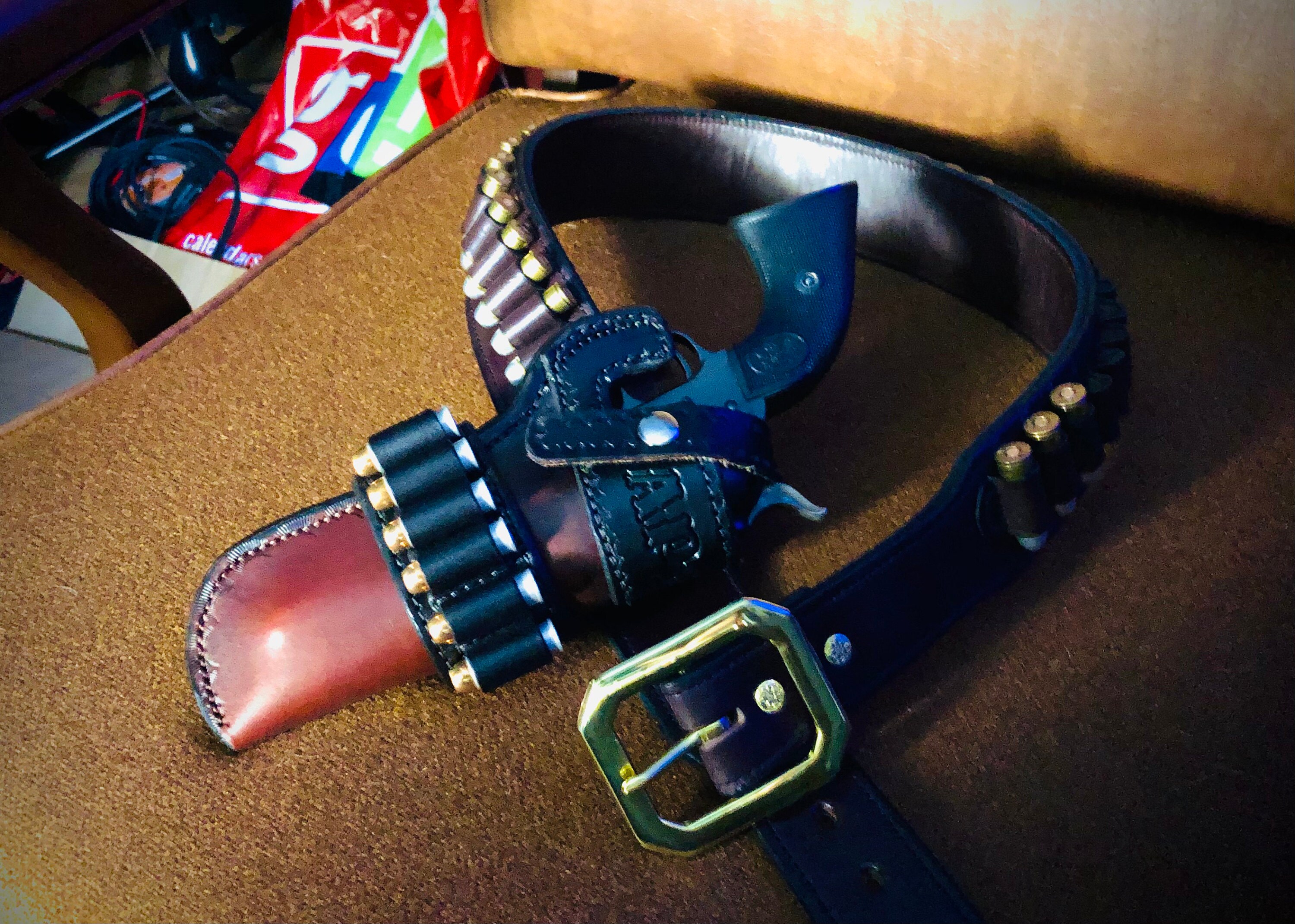 Cartridge Belt 2-1/4&quot; 2 PLY Our Finest Quality Leather Blk, Dk Brn, Russ, Nat Oil, Custom work for the Single Action Shooting Society. USA