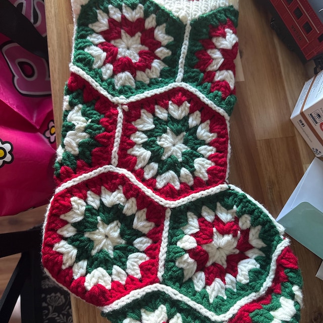 A customer's finished Hexagon Granny Stocking Crochet Pattern