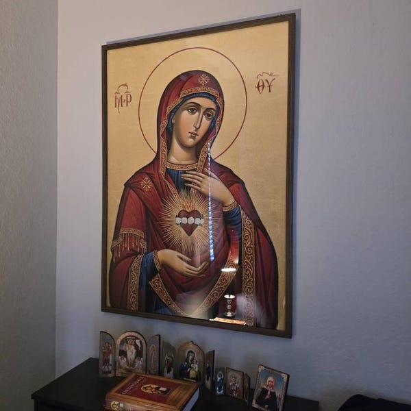 Customer photo of Virgin Mary Immaculate Heart Orthodox Icon Wall Art, Marian Sacred Home Accent
