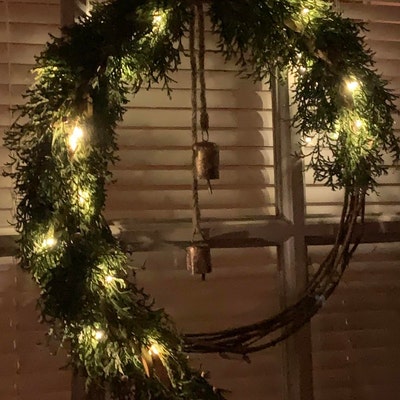 Christmas Front Door Wreath With Lights Real Cedar Wreath-fresh Green ...